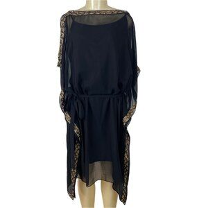 Aidan Mattox Black & Gold Shear Cold Shoulder Embellished Trim Dress Size 18W